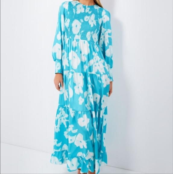Tuckernuck Maxi Dress Libby Watercolor Modest Turquoise And White Size Small - Picture 12 of 12